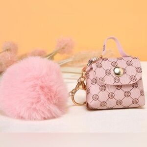 Pink Mini Purse with Pink Pom Pom Purse Charm / Keychain. Makes a great gift!
